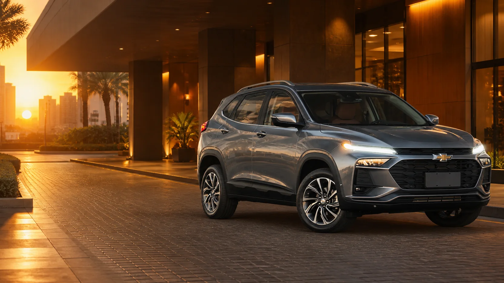 Chevrolet Tracker 2027 cinza do Seu Motorista VIP em cenário urbano